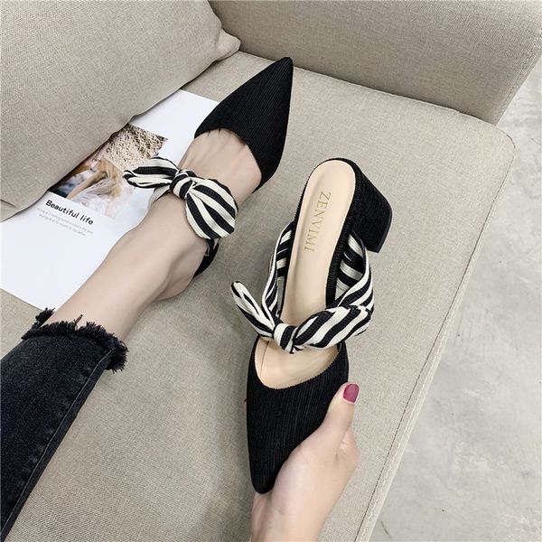 female shoes med gingham slippers casual pointed toe butterfly-knot women heels flock slides square heel 2020 high block, Black
female shoes med gingham slippers casual pointed toe butterfly-knot women heels flock slides square heel 2020 high block, Black