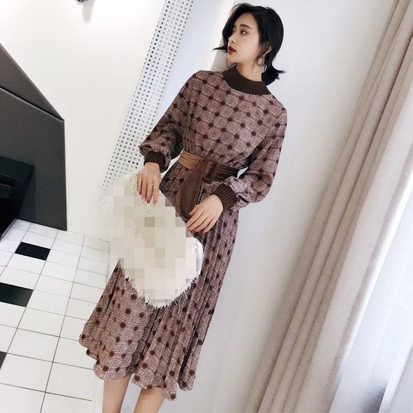 women autumn vintage o-neck maxi dress female lantern sleeve sashes plaid dress elegant sashes a-line, Black;gray
women autumn vintage o-neck maxi dress female lantern sleeve sashes plaid dress elegant sashes a-line, Black;gray