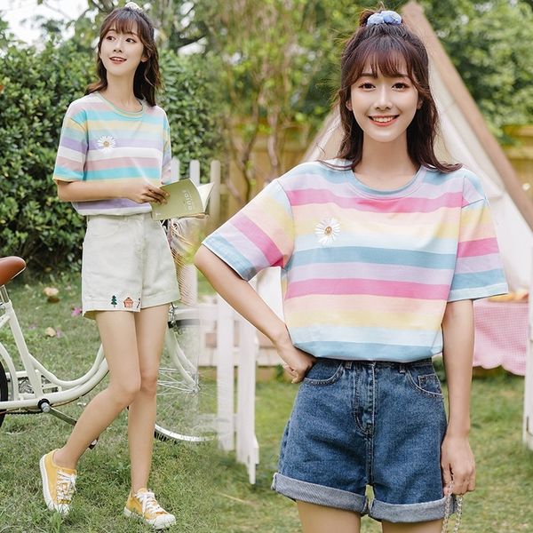 summer 2020 small fresh western style rainbow all-match short-sleeved t-shirt t-shirt women's loose academic style striped short-sleeve, White
summer 2020 small fresh western style rainbow all-match short-sleeved t-shirt t-shirt women's loose academic style striped short-sleeve, White