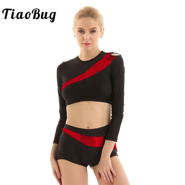 tiaobug women shiny sequins fitness dancewear long sleeves ballet gymnastics crop shorts set team competition dance costume, Black;red
tiaobug women shiny sequins fitness dancewear long sleeves ballet gymnastics crop shorts set team competition dance costume, Black;red