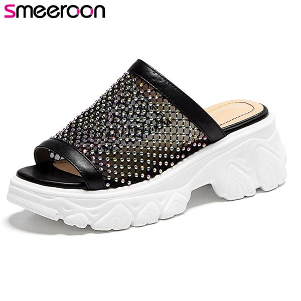 smeeroon 2020 wedges platform shoes women slipper genuine leather mesh crystal summer slipper ladies casual shoes, Black
smeeroon 2020 wedges platform shoes women slipper genuine leather mesh crystal summer slipper ladies casual shoes, Black