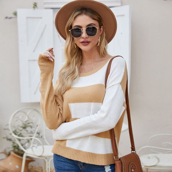 women's sweater 2019 autumn winter new o-neck pullover knitted shirts style patchwork stripe contrast color bottoming shirts, White;black
women's sweater 2019 autumn winter new o-neck pullover knitted shirts style patchwork stripe contrast color bottoming shirts, White;black