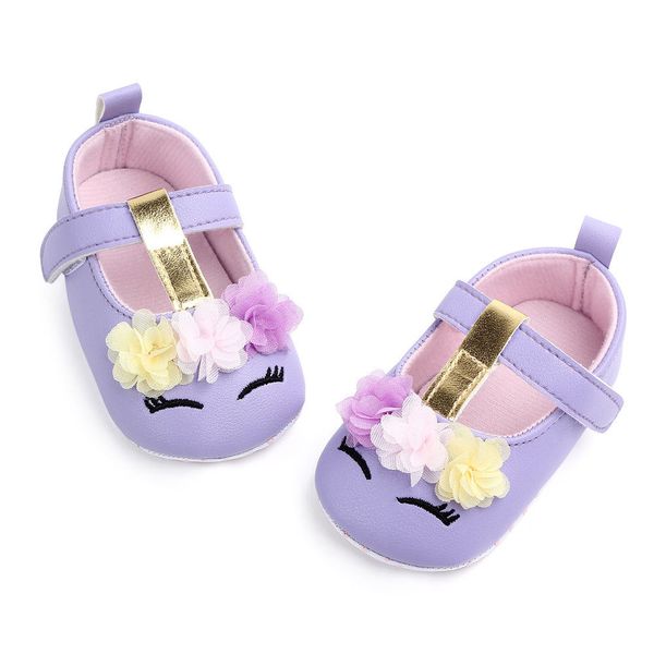 

2019 brand new toddler baby girls flower unicorn shoes pu leather shoes soft sole crib spring autumn first walkers 0-18m
