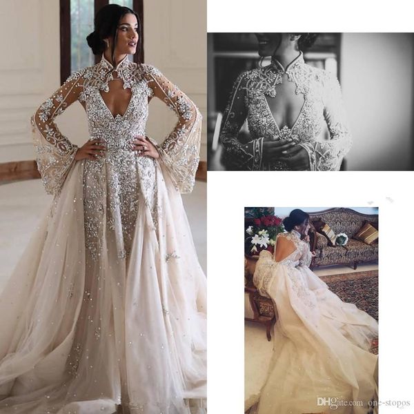 luxurious crystals 2020 wedding dresses deep v-neck beaded a-line tulle long sleeves bridal dresses wedding gowns, White
luxurious crystals 2020 wedding dresses deep v-neck beaded a-line tulle long sleeves bridal dresses wedding gowns, White