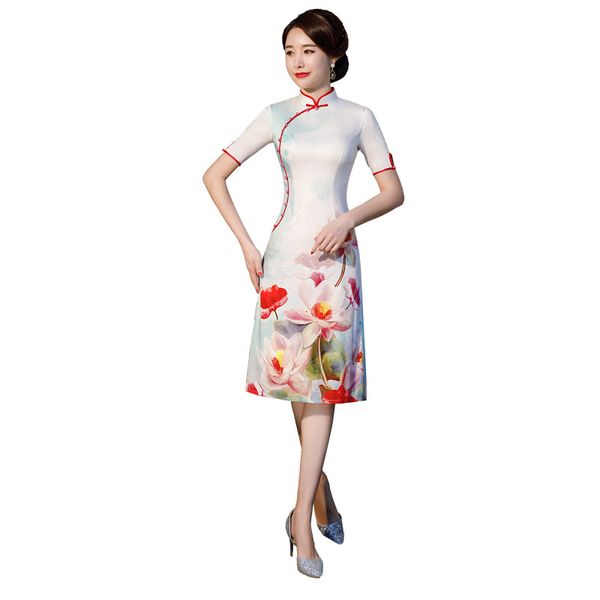 white traitional print women chines style qipao elegant slim evening dress rayon short sleeve stage show cheongsam oversize, Red
white traitional print women chines style qipao elegant slim evening dress rayon short sleeve stage show cheongsam oversize, Red