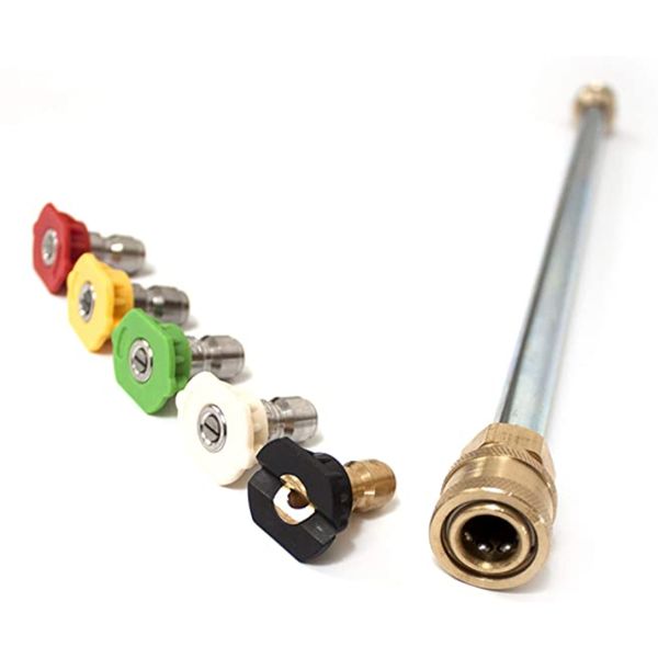 19 inches pressure washer wand & 5 quick connect nozzlesm22 (14mm) - 1/4" qc - extension for pressure washer gun 4000psi
19 inches pressure washer wand & 5 quick connect nozzlesm22 (14mm) - 1/4" qc - extension for pressure washer gun 4000psi