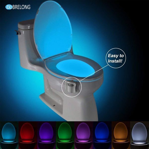 Image of BRELONG Toilet Night light LED Lamp Smart Bathroom Human Motion Activated PIR 8 Colours Automatic RGB Backlight for Toilet Bowl Lights