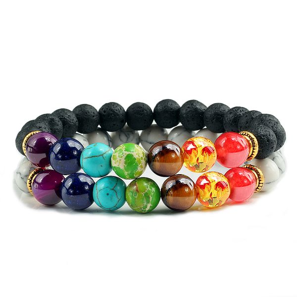 2 pcs/set 7 chakra lava beads bracelets male female natural tiger eye stone yoga bracelet elastic rope healing bangles jewelry, Black
2 pcs/set 7 chakra lava beads bracelets male female natural tiger eye stone yoga bracelet elastic rope healing bangles jewelry, Black