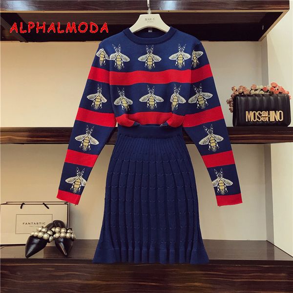 alphalmoda 2018 bees hit striped colored women knitted sweater skirt suits ol autumn winter vintage fashion clothing sets, White
alphalmoda 2018 bees hit striped colored women knitted sweater skirt suits ol autumn winter vintage fashion clothing sets, White