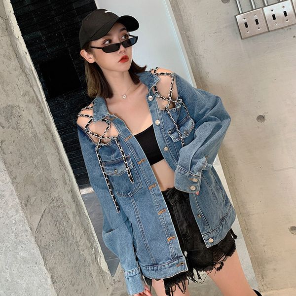 7mang 2019 women streetwear punk jeans jackets novelty hole chain off shoulder party loose backless denim jackets 0812, Black;brown
7mang 2019 women streetwear punk jeans jackets novelty hole chain off shoulder party loose backless denim jackets 0812, Black;brown