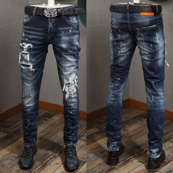 denim pants for man plus size 38 paint spot accent damaged jeans cool guy fit whiskering wash, Blue
denim pants for man plus size 38 paint spot accent damaged jeans cool guy fit whiskering wash, Blue