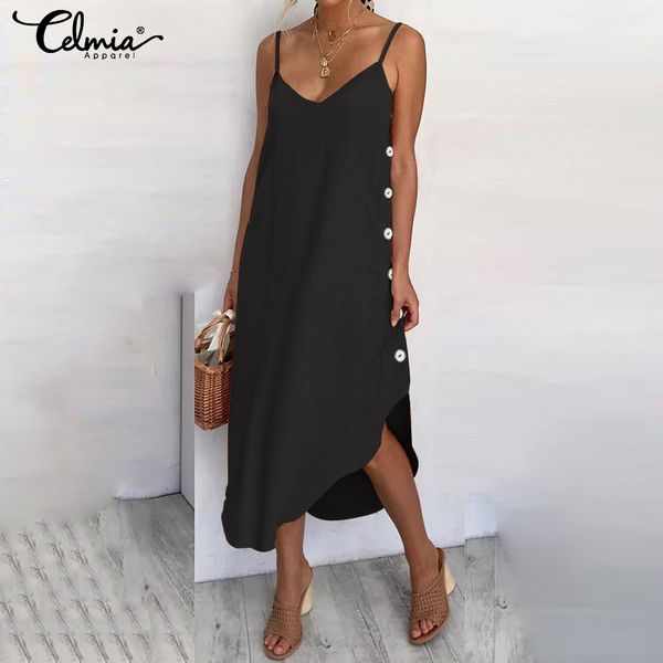 women dress celmia 2019 summer straps sleeveless beach sundress casual solid button irregualr midi shirt vestidos plus size, Black;gray
women dress celmia 2019 summer straps sleeveless beach sundress casual solid button irregualr midi shirt vestidos plus size, Black;gray