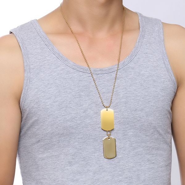 fashion simple stainless steel double dog tag necklace pendant id steel/black/gold color men jewelry 24" chain colar masculino, Silver
fashion simple stainless steel double dog tag necklace pendant id steel/black/gold color men jewelry 24" chain colar masculino, Silver