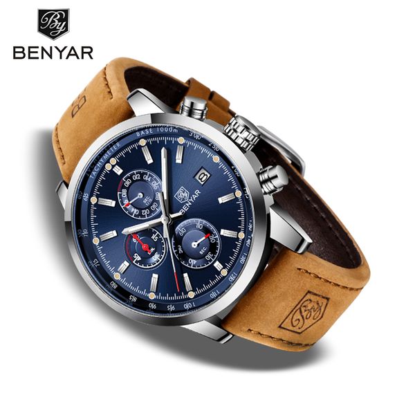 benyar men's watches new sport chronograph men wristwatch man fashion leather clock reloj hombres 2020, Slivery;brown
benyar men's watches new sport chronograph men wristwatch man fashion leather clock reloj hombres 2020, Slivery;brown
