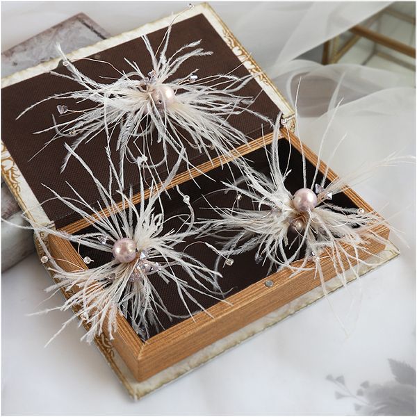 bride's mori beige feather flower fairy beauty hairgrips bride headdress portrait modeling bridal hair accessories, Golden;white
bride's mori beige feather flower fairy beauty hairgrips bride headdress portrait modeling bridal hair accessories, Golden;white