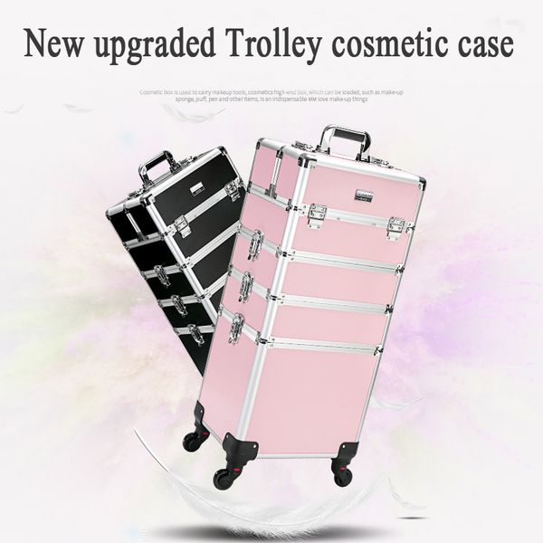

new women trolley cosmetic bags on wheel,nails makeup toolbox,detachable foldable beauty box travel bag rolling luggage suitcase