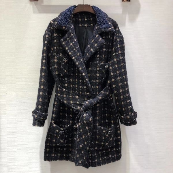 wool blend coat women fall winter long sleeve coat with belt office ladies plaid overcoat, Black
wool blend coat women fall winter long sleeve coat with belt office ladies plaid overcoat, Black