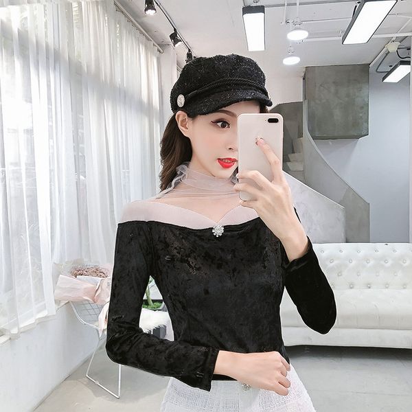 p shoot autumn and winter new style gold velvet high collar base shirt slim fit joint lace shirt vintage long sleeve, White
p shoot autumn and winter new style gold velvet high collar base shirt slim fit joint lace shirt vintage long sleeve, White