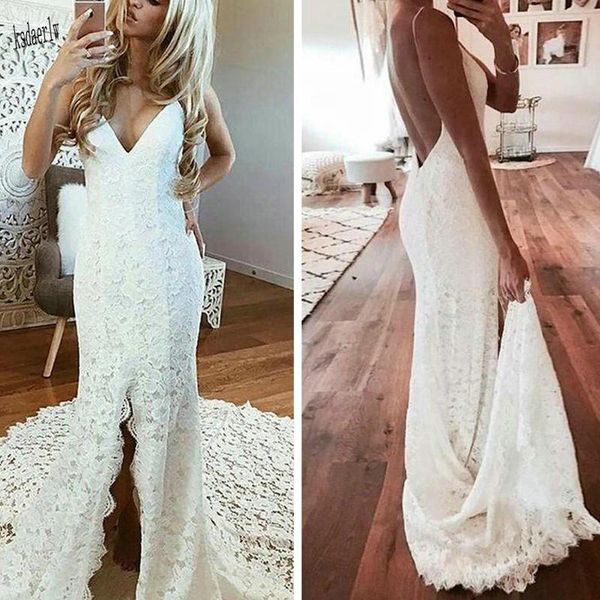middle slit wedding dresses bridal gowns mermaid with straps lace bodice court train backless beach summer spring designer, White
middle slit wedding dresses bridal gowns mermaid with straps lace bodice court train backless beach summer spring designer, White