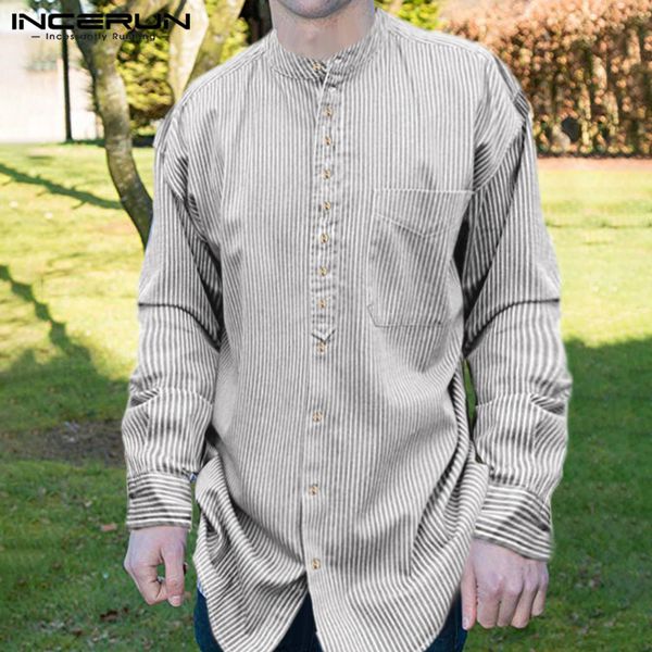 incerun casual striped shirt men loose stand collar button vintage long sleeve long shirts cotton men clothing 2019, White;black
incerun casual striped shirt men loose stand collar button vintage long sleeve long shirts cotton men clothing 2019, White;black