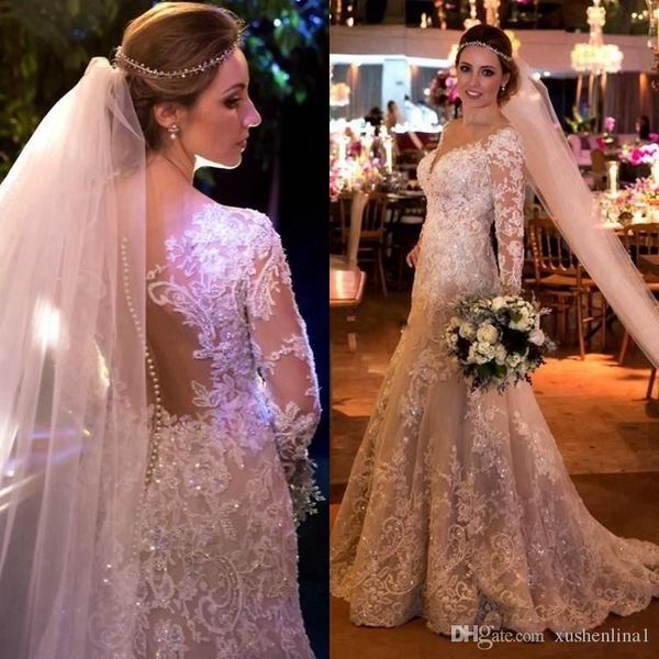 arabia dubai pearls beads wedding dresses sparkly crystal lace applique long sleeve wedding gowns 2018 vintage v-neck mermaid wedding dress, White
arabia dubai pearls beads wedding dresses sparkly crystal lace applique long sleeve wedding gowns 2018 vintage v-neck mermaid wedding dress, White