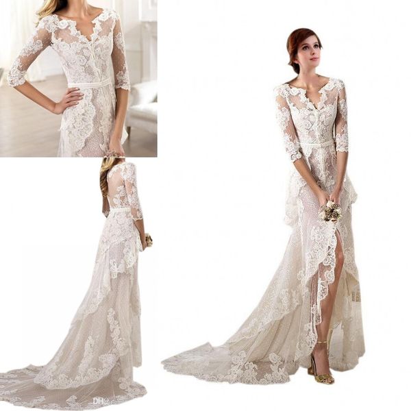 asymmetrical lace wedding dresses gown v neck layers short front long back hollow applique bridal gowns vestido de novia, White
asymmetrical lace wedding dresses gown v neck layers short front long back hollow applique bridal gowns vestido de novia, White