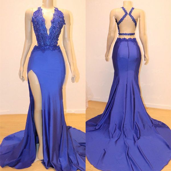 2019 blue mermaid prom dresses long halter lace applique beads black girl evening gowns plus size side split african cocktail party dress
2019 blue mermaid prom dresses long halter lace applique beads black girl evening gowns plus size side split african cocktail party dress
