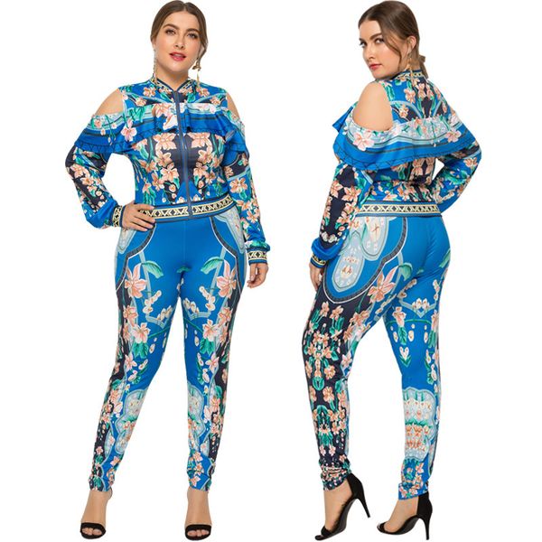 womens designer enlarged size season long sleeve shoulder-exposed printing two-piece set, White
womens designer enlarged size season long sleeve shoulder-exposed printing two-piece set, White