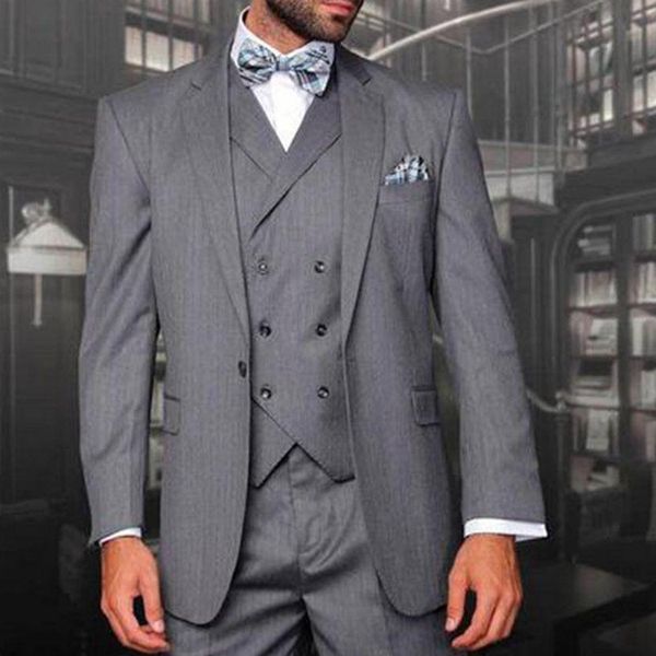 gray business men suits formal style notched lapel 3 piece wedding groom tuxedos ( jacket + pants + vest ) new male clothes, White;black 
gray business men suits formal style notched lapel 3 piece wedding groom tuxedos ( jacket + pants + vest ) new male clothes, White;black