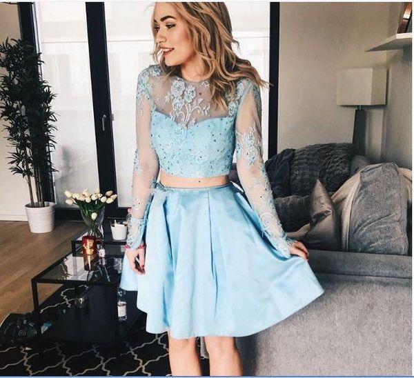 short mini sky blue two pieces a line cocktail dresses jewel neck lace applique beads long sleeves illusion prom party homecoming gowns, Red
short mini sky blue two pieces a line cocktail dresses jewel neck lace applique beads long sleeves illusion prom party homecoming gowns, Red