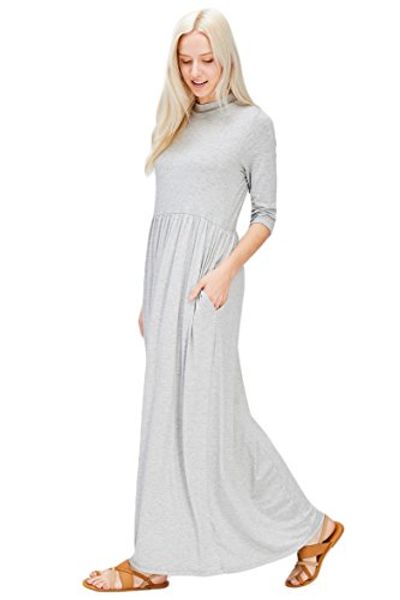 annabelle women's 3/4 sleeve long maxi dresses with side pockets, Black;gray