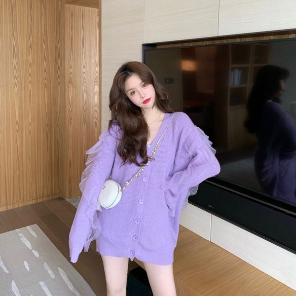 hi girl spring loose open stitch women single breasted mesh patch knitted coat korean v neck sweater cardigan purple female, White
hi girl spring loose open stitch women single breasted mesh patch knitted coat korean v neck sweater cardigan purple female, White