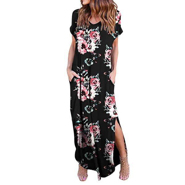 women's casual loose pocket long dress short sleeve split maxi dresses fashion dresses woman party night vestidos verano 2019, Black;gray
women's casual loose pocket long dress short sleeve split maxi dresses fashion dresses woman party night vestidos verano 2019, Black;gray