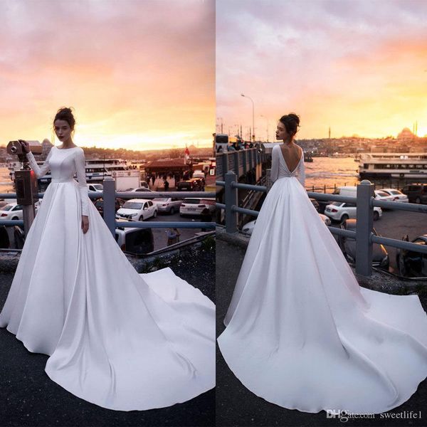 2020 modest elegant backless long sleeves a line wedding dresses white satin plus size bridal gown
2020 modest elegant backless long sleeves a line wedding dresses white satin plus size bridal gown