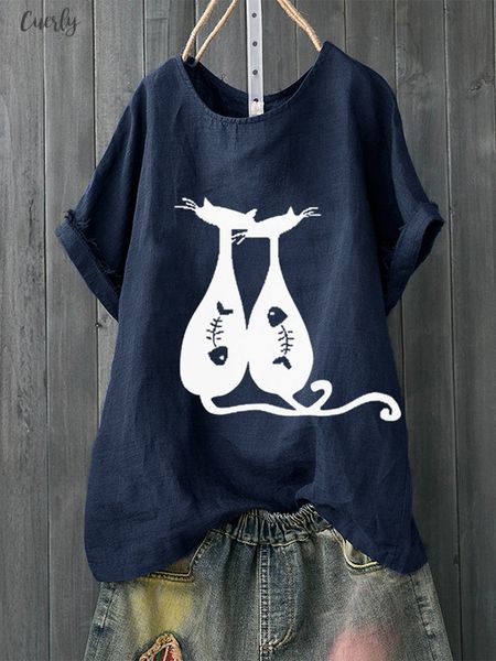 women shirts two fat fish patterns cotton short sleeve loose lightweight trend elegant summer blouse shirts, White
women shirts two fat fish patterns cotton short sleeve loose lightweight trend elegant summer blouse shirts, White