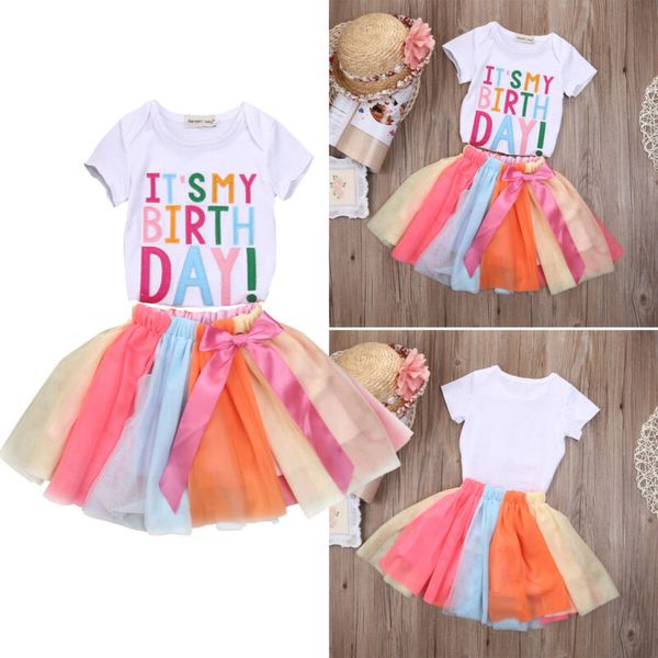 goocheer мода милый новый летний малыш дети девочки день рождения печати футболки топы пачка тюль юбка наряд наборы, Red;yellow
