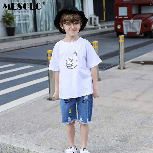 mesolo children's suit2019 summer new boy fashion sports suit big children printing round neck t-shirt denim five pants two sets, White
mesolo children's suit2019 summer new boy fashion sports suit big children printing round neck t-shirt denim five pants two sets, White