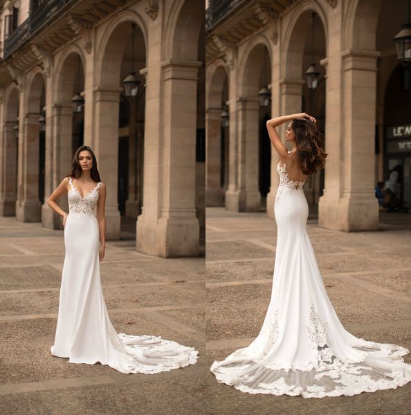 mermaid wedding dresses spaghetti strap sleeveless applique lace backless chiffon bridal gowns custom made robe de mariee, White
mermaid wedding dresses spaghetti strap sleeveless applique lace backless chiffon bridal gowns custom made robe de mariee, White