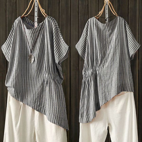 fashion striped shirts women's asymmetrical blouse 2019 zanzea casual summer blsuas female elastic waist oversized tunic, White
fashion striped shirts women's asymmetrical blouse 2019 zanzea casual summer blsuas female elastic waist oversized tunic, White
