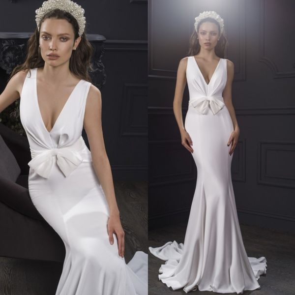 lihi hod fashion mermaid wedding dresses deep v neck empire waist bridal gowns with bow tie sweep train robes de mariée, White
lihi hod fashion mermaid wedding dresses deep v neck empire waist bridal gowns with bow tie sweep train robes de mariée, White