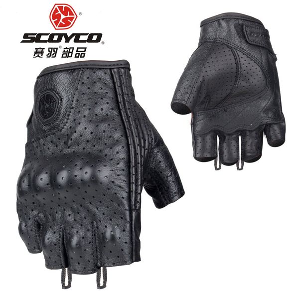 

2018 new summer breathable scoyco half finger motorcycle gloves mc43 motorbike glove made of cowhide sheepskin leather pvc pu, Black