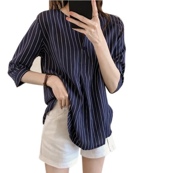women striped office lady casual korean blouse female spring autumn three quarter sleeve loose tee lady shirts, White
women striped office lady casual korean blouse female spring autumn three quarter sleeve loose tee lady shirts, White