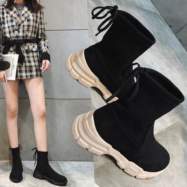bootee woman 2019 autumn boots brand women's shoes flat heel round toe lace up fashion rubber elegant rock mid-calf med winter m, Black
bootee woman 2019 autumn boots brand women's shoes flat heel round toe lace up fashion rubber elegant rock mid-calf med winter m, Black