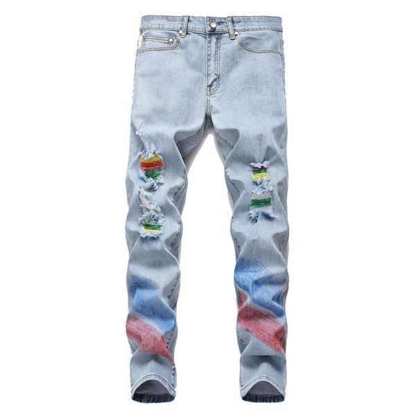 fashion men painted ripped jeans pants stretch printed denim trousers man distressed jean joggers with holes size 30-38, Blue
fashion men painted ripped jeans pants stretch printed denim trousers man distressed jean joggers with holes size 30-38, Blue