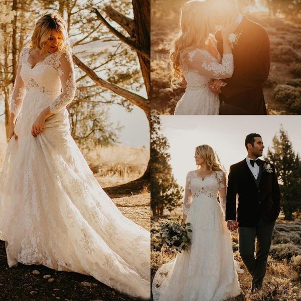 elegant sheer long sleeves lace wedding dresses v neck tulle applique beaded court train bridal wedding gowns plus size vestido novia, White
elegant sheer long sleeves lace wedding dresses v neck tulle applique beaded court train bridal wedding gowns plus size vestido novia, White
