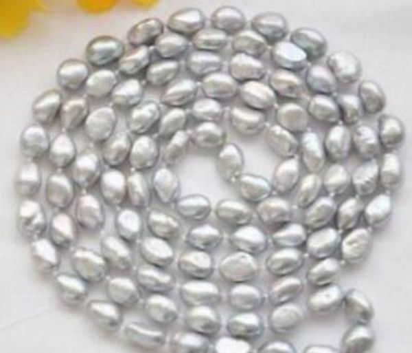 

new 60" 8-9mm gray freshwater baroque pearl necklace, Silver