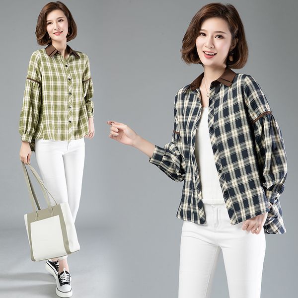 women's blouses & shirts plaid plus size shirt for women long sleeve notched formal cotton ladies loose office blouse blusa feminina, White
women's blouses & shirts plaid plus size shirt for women long sleeve notched formal cotton ladies loose office blouse blusa feminina, White