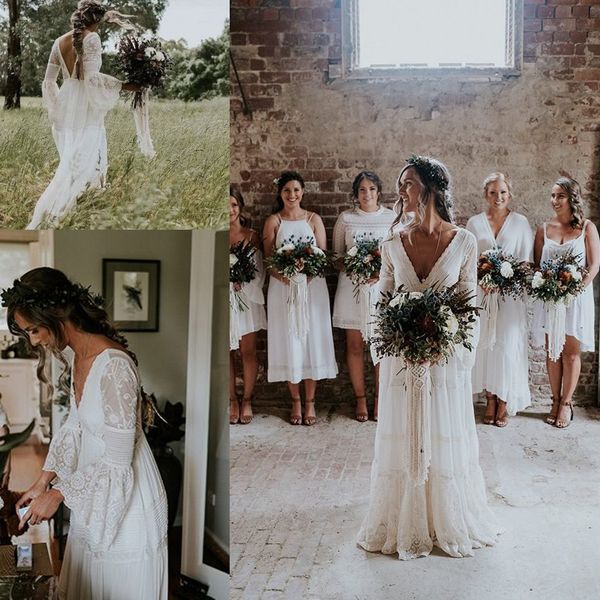 bohemian lace wedding dresses v neck long sleeve backless sweep train beach boho garden country bridal gowns robe de plus size, White
bohemian lace wedding dresses v neck long sleeve backless sweep train beach boho garden country bridal gowns robe de plus size, White