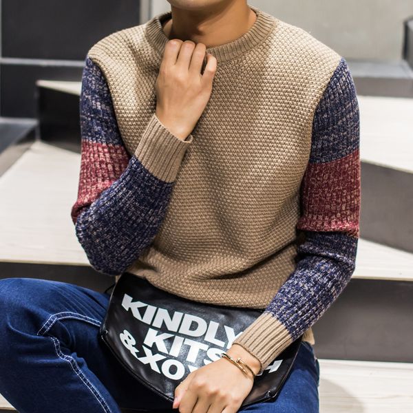 2019 spring men's clothing casual long-sleeved sweater, fashion stitching round neck sweater men , non-iron slim warm pullover, White;black
2019 spring men's clothing casual long-sleeved sweater, fashion stitching round neck sweater men , non-iron slim warm pullover, White;black