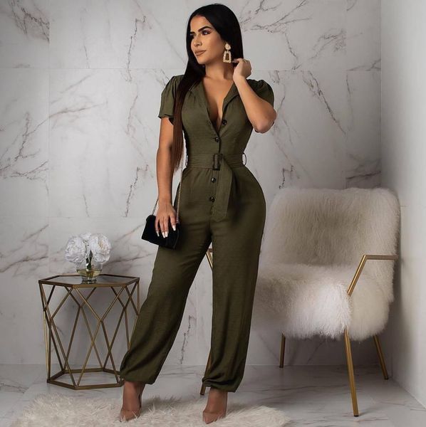 2019 women short sleeve solid jumpsuit button casual fashion romper army green v neck long pants romper streetwear, Black;white
2019 women short sleeve solid jumpsuit button casual fashion romper army green v neck long pants romper streetwear, Black;white